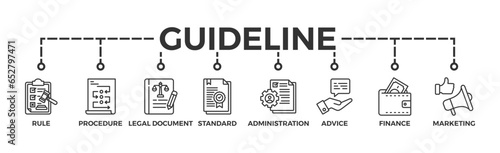 Guideline banner web icon vector illustration concept with icon of rule, procedure, legal document, standard, administration, advice, finance, marketing