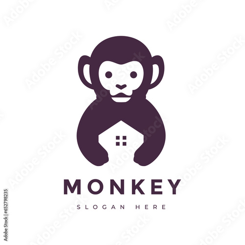 cute monkey animal mammal primate mascot wildlife character logo design vector graphic illustration