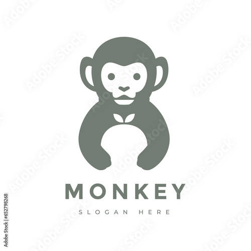 cute monkey animal mammal primate mascot wildlife character logo design vector graphic illustration