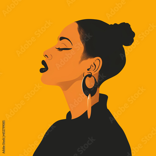 Minimalistic, side profile of young stylish African American woman