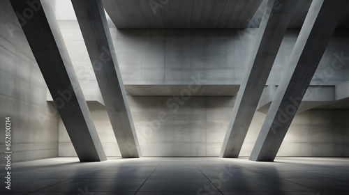 Abstract architecture background, empty rough concrete interior with diagonal columns. © Lucky Ai