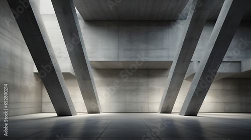 Abstract architecture background, empty rough concrete interior with diagonal columns.