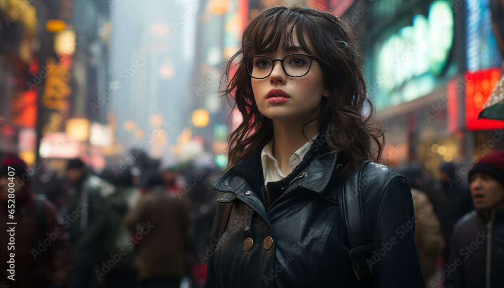 Young women walking in the city, exuding elegance and confidence generated by AI