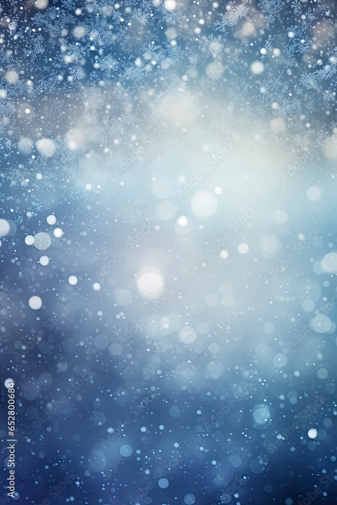 Blurred out snowstorm abstract nature background with lots of bokeh and a bright center spotlight and a subtle vignette border.