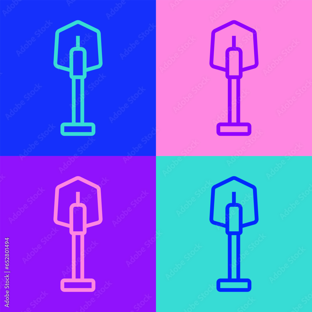 Pop art line Fire shovel icon isolated on color background. Fire protection equipment. Equipment for firefighter. Vector Pop art line Fire shovel icon isolated on color background. Fire protection equipment. Equipment for firefighter. Vector
