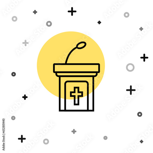Black line Church sermon tribune icon isolated on white background. The podium of the preacher in the church. Random dynamic shapes. Vector