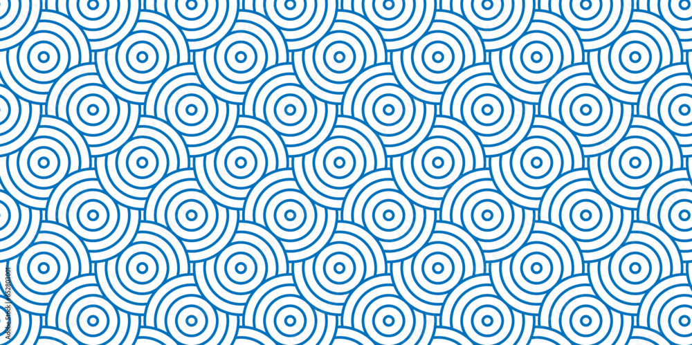 Seamless geometric ocean spiral pattern and abstract circle wave lines. blue seamless tile stripe geomatics overlooping create retro square line backdrop pattern background. Overlapping Pattern. Seamless geometric ocean spiral pattern and abstract circle wave lines. blue seamless tile stripe geomatics overlooping create retro square line backdrop pattern background. Overlapping Pattern.