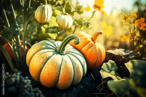 Farmer s field with ripe pumpkins. Harvest time. Generative AI