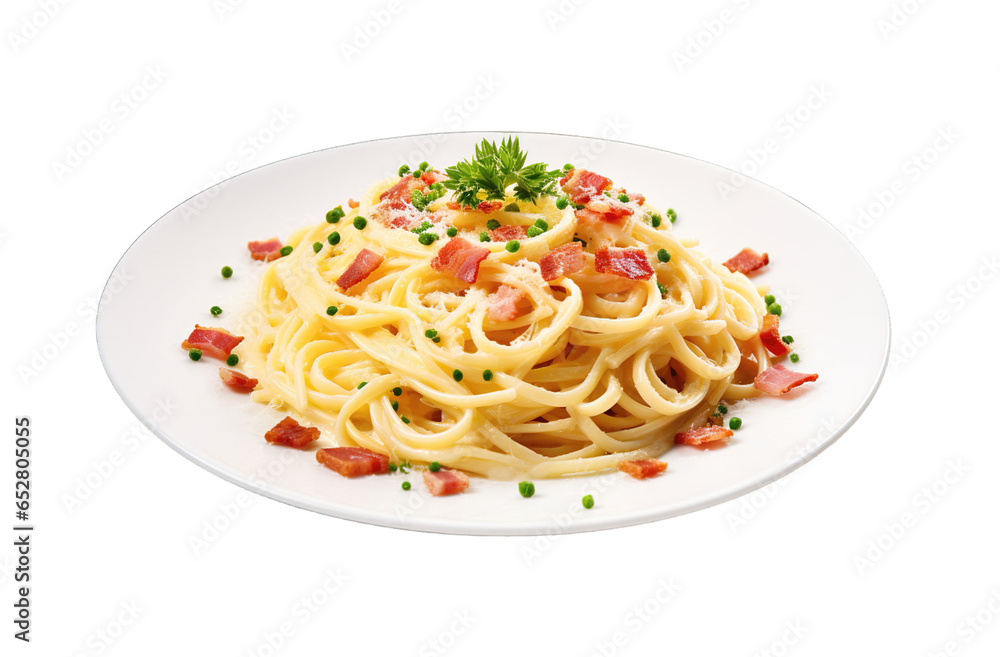 Spaghetti carbonara isolated on transparent background. PNG file, cut out