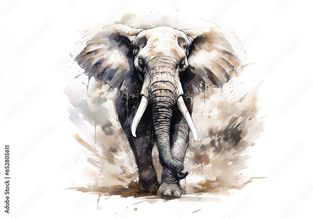 Image of beautiful watercolor painting of a large elephant. Wildlife Animals, Illustration, Generative AI. Image of beautiful watercolor painting of a large elephant. Wildlife Animals, Illustration, Generative AI.