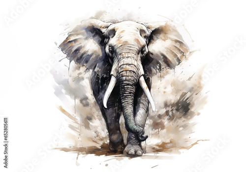 Image of beautiful watercolor painting of a large elephant. Wildlife Animals, Illustration, Generative AI.