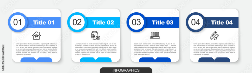 Set line Smart home with wi-fi, Voice assistant, Router and signal and Electric extension cord. Business infographic template. Vector Set line Smart home with wi-fi, Voice assistant, Router and signal and Electric extension cord. Business infographic template. Vector