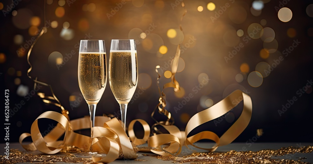 champagne glasses sitting on a golden background - new years eve ...