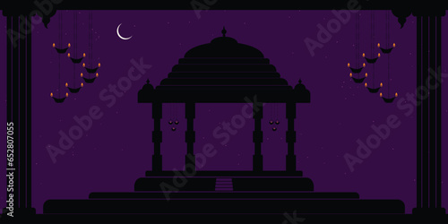 Indian temple hall silhouette background vector illustration. carnival, hindu festival banner, poster, wallpaper conceptual design. 