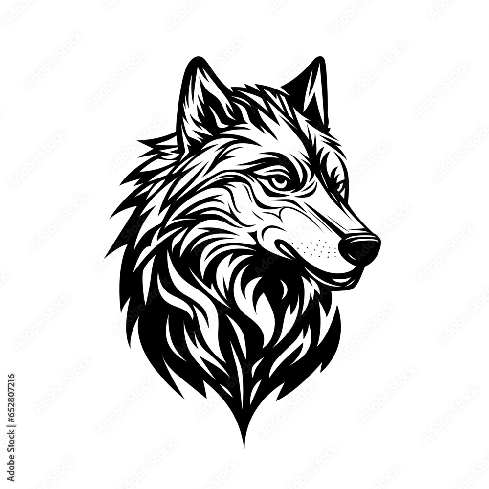 Drawing of a wolf's head.