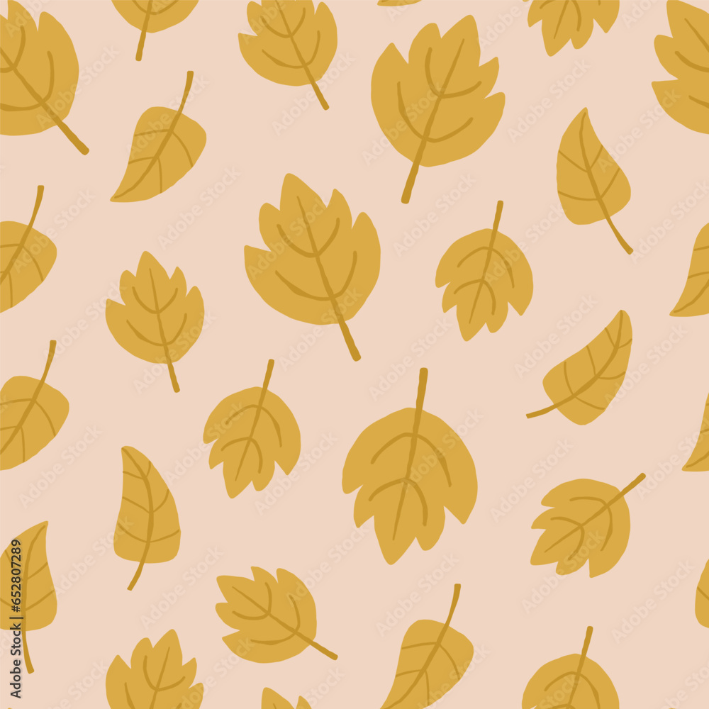 Obraz premium Vector seamless pattern with yellow leaves on beige. Autumn nature pattern. Vector illustration