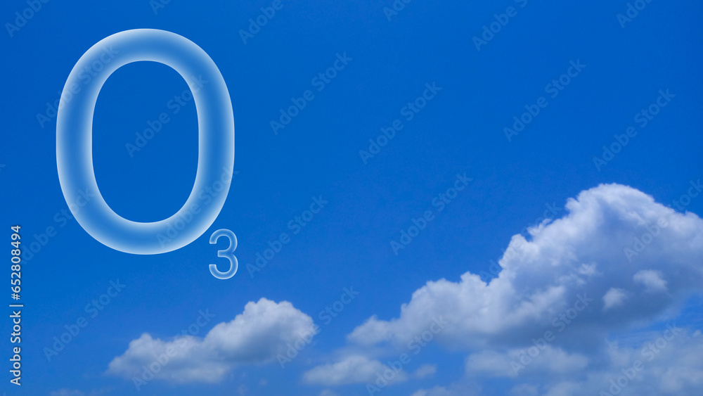 ozone o3 concept with white cloud and blue sky - obrazy, fototapety, plakaty 