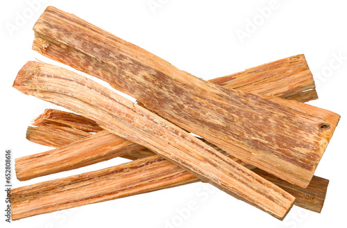 Aromatic cedar wood sticks isolated on white background, top view.
