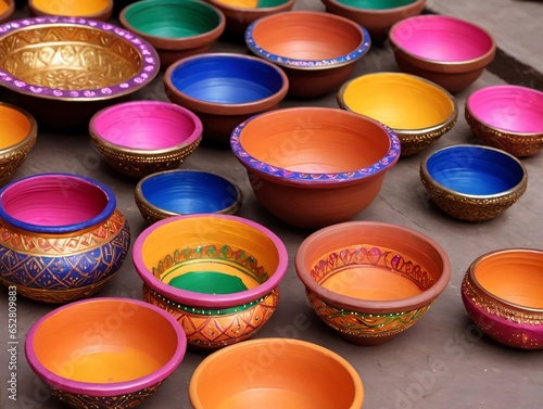 Colorful Bowls Are Arranged On A Table