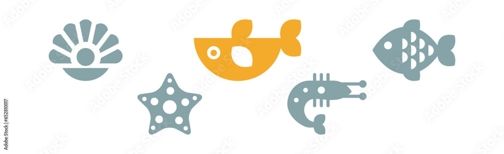 Sea and Marine Fauna Flat Icon and Pictogram Vector Set Sea and Marine Fauna Flat Icon and Pictogram Vector Set