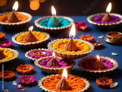 A Group Of Small Candles With Colorful Flowers
