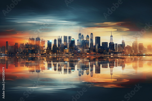 Skyline of a huge city  blurred out  background