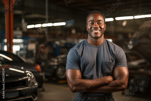 Black Male Mechanic Employee Employment Workplace Backdrop Generative AI