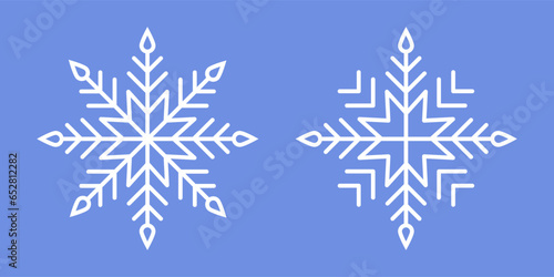 White Snowflakes on blue background. Editable Winter isolated icons in silhouette. Snow Cristals. Simple Line Style