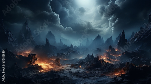 landscape surreal apocalypse mountain galaxy sky, Generative Ai