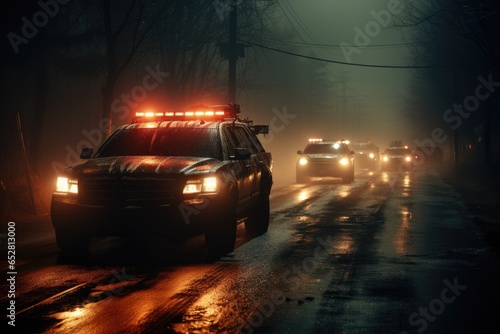 Into the Mist  Police Cars in Hot Pursuit on a Foggy Night