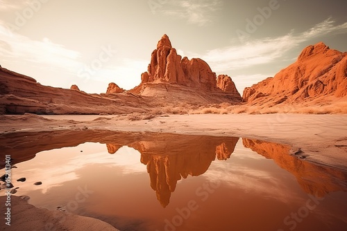Desert Mountains during Sunset. Insane reflection over a Little Lake © Boss
