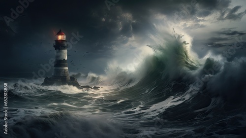 Storm in the Ocean. Huge Waves an Strikes & Lightnings. © Boss