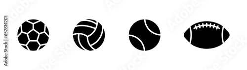Ball icons set. Sport ball icon in glyph. Football and volleyball icons set. Soccer and tennis ball. Stock vector illustration.
