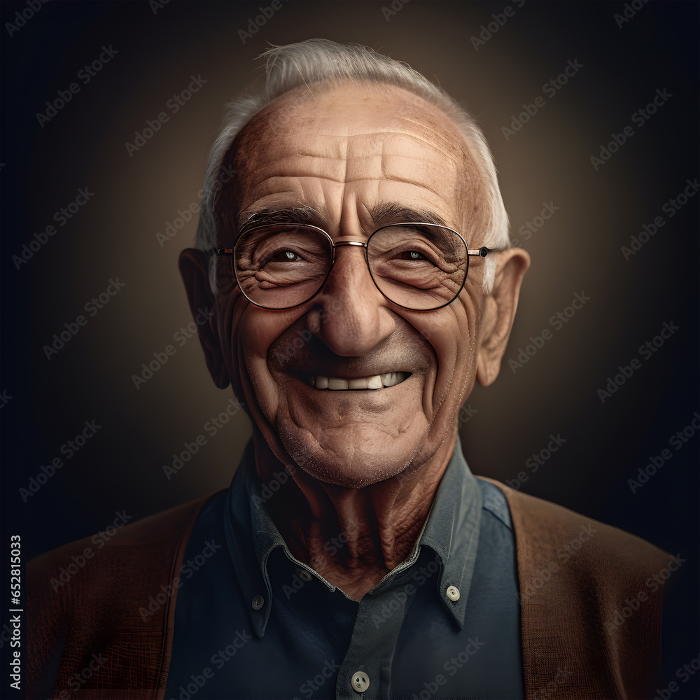 Portrait of an elderly man with glasses in close-up with a serious expression on his face. Portrait of an elderly man with glasses in close-up with a serious expression on his face.
