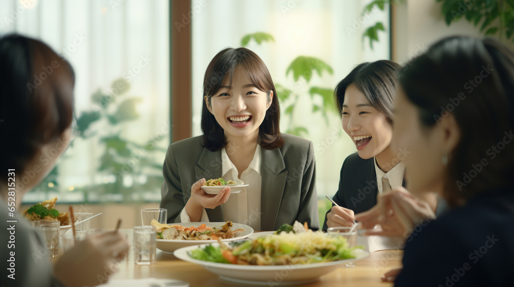 Her friends at work gather around, admiring her lunch with genuine interest Her friends at work gather around, admiring her lunch with genuine interest
