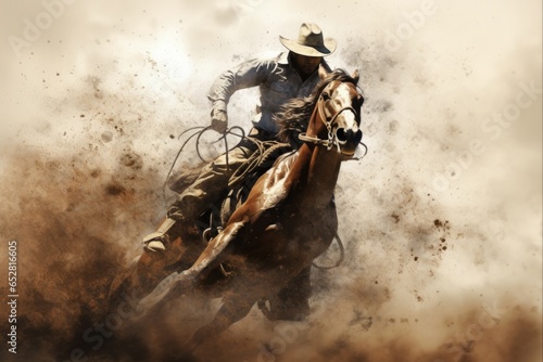 Bucking Bronc Cowboy Riding Action in Dusty Rodeo Arena - Rough Saddle Rider photo