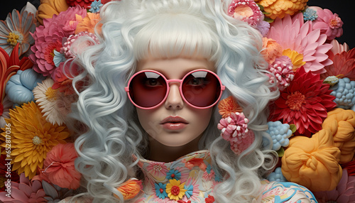 Fashionable woman with sunglasses and flower in her hair, looking elegant generated by AI