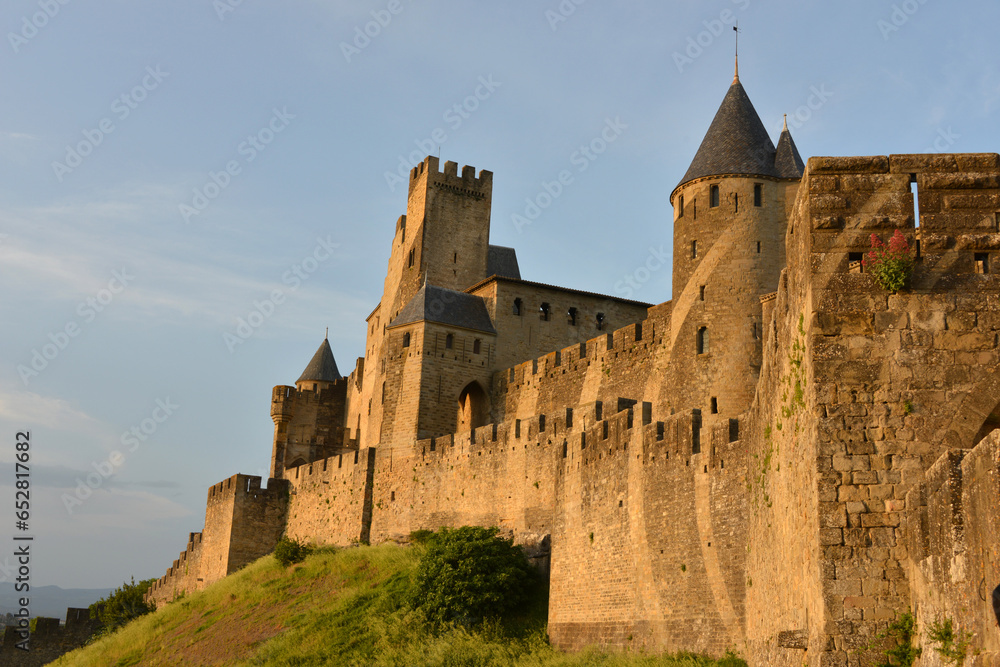 medieval Cité of Carcassonne, a fortress at the river Aude in Occitanie region of southern France