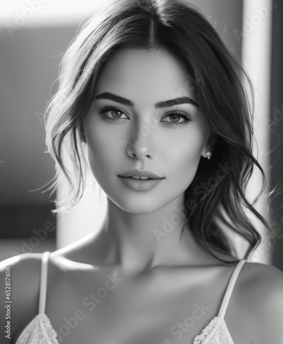 close-up black and white photography portrait of a beautiful woman,