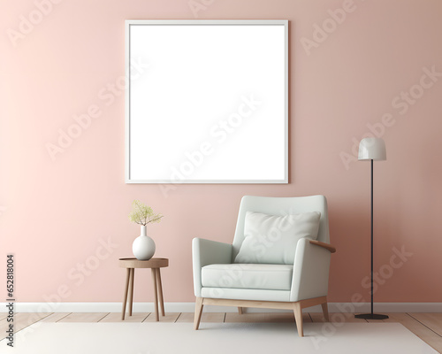 Blank square decorative art transparent frame mock-up. Pink wall