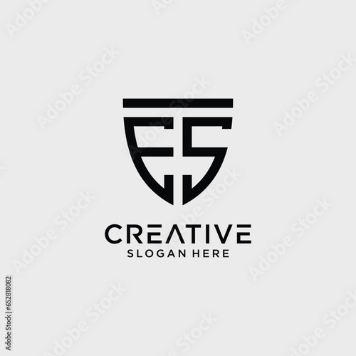 Creative style es letter logo design template with shield shape icon