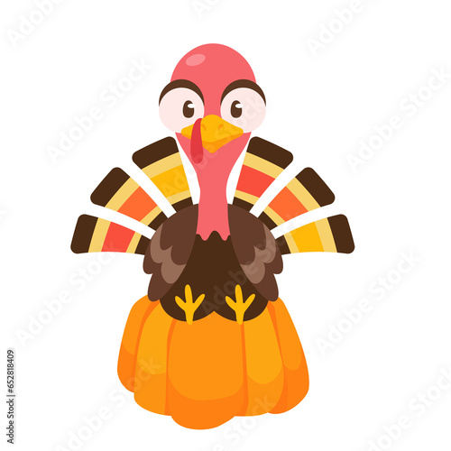 Tela happy thanksgiving cartoon turkey cute and pumpkin in the autumn