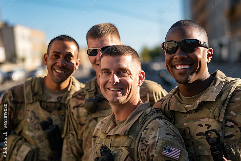 The soldiers have returned home and are rejoicing - obrazy, fototapety, plakaty 