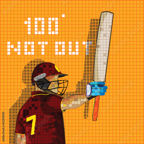 West Indies Cricket Batter Player And 100 Not Out Text On Orange Grid Background.