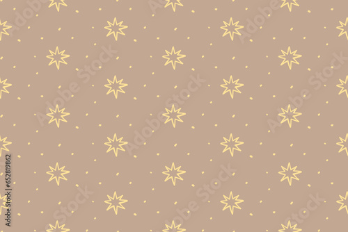 White stars on kraft paper background, seamless texture for gift wrapping, abstract childish starry vetor graphic pattern