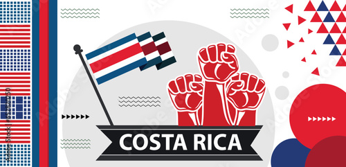 Costa Rica national day banner ,Costa Rican flag and map. Red blue triangles scheme,Vector Illustration.eps