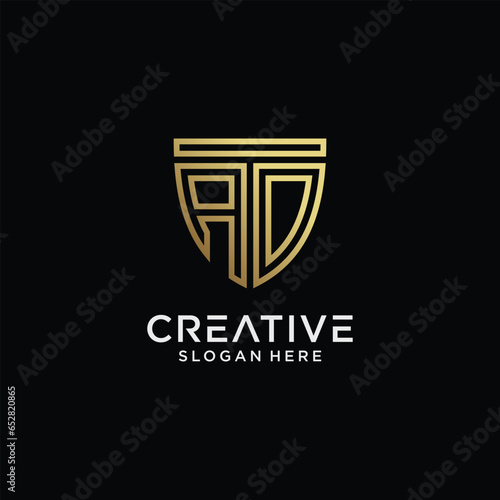 Creative style ad letter logo design template with shield shape icon