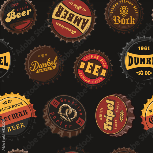 Seamless Pattern of metal cork or cap from a craft beer brewery bottle for retro bar menu or poster