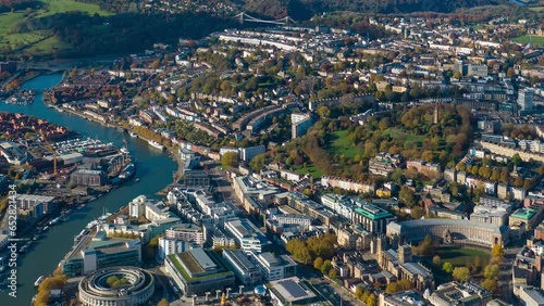 Aerial of Bristol Harbourside and city center, Bristol, England