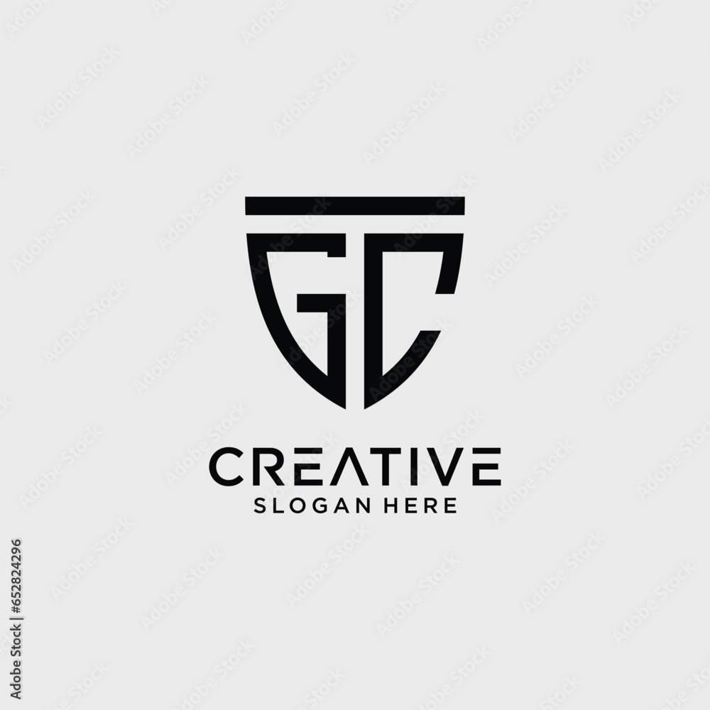 Creative style gc letter logo design template with shield shape icon Creative style gc letter logo design template with shield shape icon